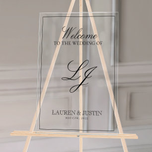 Moderne Monogram Black & White Script Willkommen Acrylschild