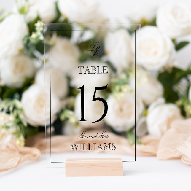 Moderne Monogram Black & White Wedding Tischnummer Acrylschild (Wedding Table Number!
)