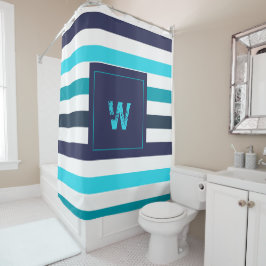 Moderne Monogram Blue Aquamarin Stripes Duschvorhang