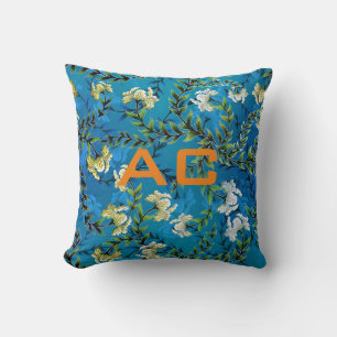 Moderne Monogram Blue Floral Chic Kissen