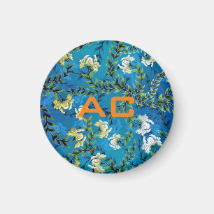 Moderne Monogram Blue Floral Chic Magnet