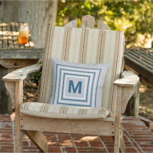 Moderne Monogram Blue White Abstrakt Squares Grau Kissen