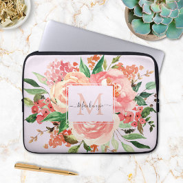 Moderne Monogram Blush Pink Floral Bouquet Laptopschutzhülle