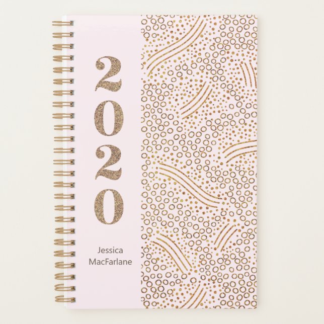 Moderne Monogram Blush Pink Gold Confetti 2020 Jah Planer (Vorderseite)