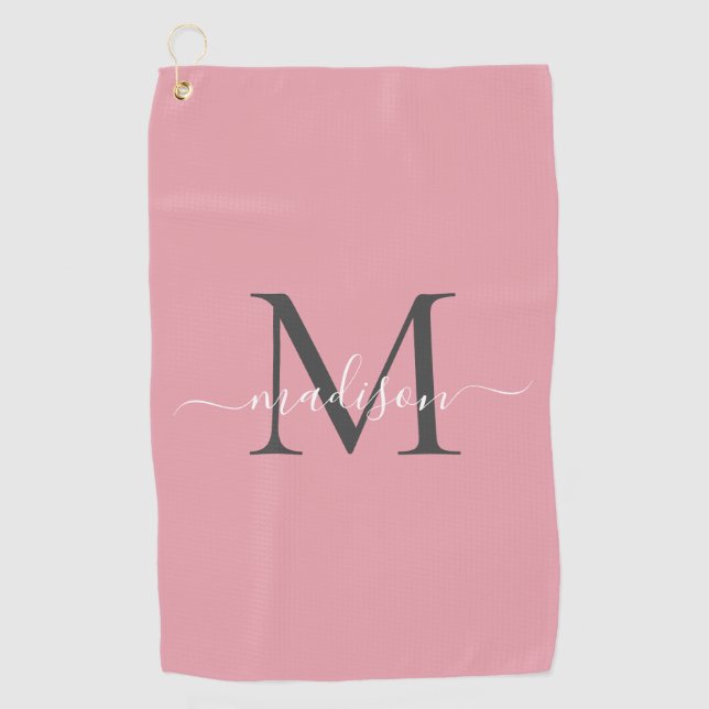 Moderne Monogram Blush Pink Gray Girly Chic Script Golfhandtuch (Vorderseite)