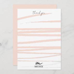 Moderne Monogram Blush Pink Lines Abstrakt Art Dankeskarte