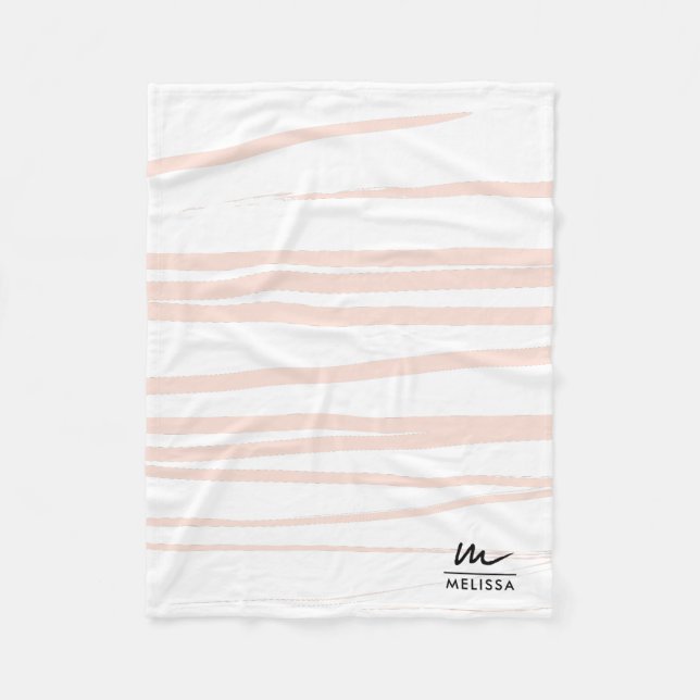 Moderne Monogram Blush Pink Lines Abstrakt Art Fleecedecke (Vorderseite)