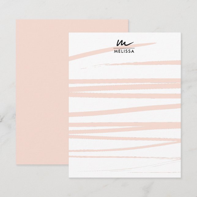 Moderne Monogram Blush Pink Lines Abstrakt Art Mitteilungskarte (Vorne/Hinten)
