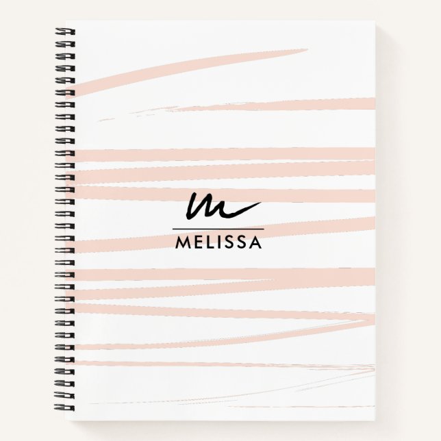 Moderne Monogram Blush Pink Lines Abstrakt Art Notizbuch (Vorderseite)