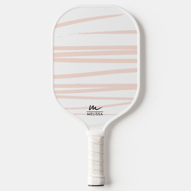 Moderne Monogram Blush Pink Lines Abstrakt Art Pickleball Schläger (Vorderseite)