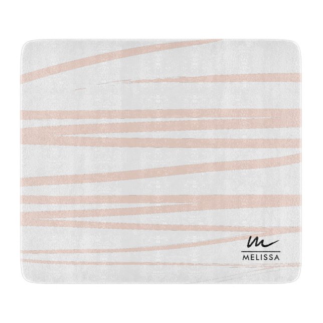 Moderne Monogram Blush Pink Lines Abstrakt Art Schneidebrett (Vorderseite)