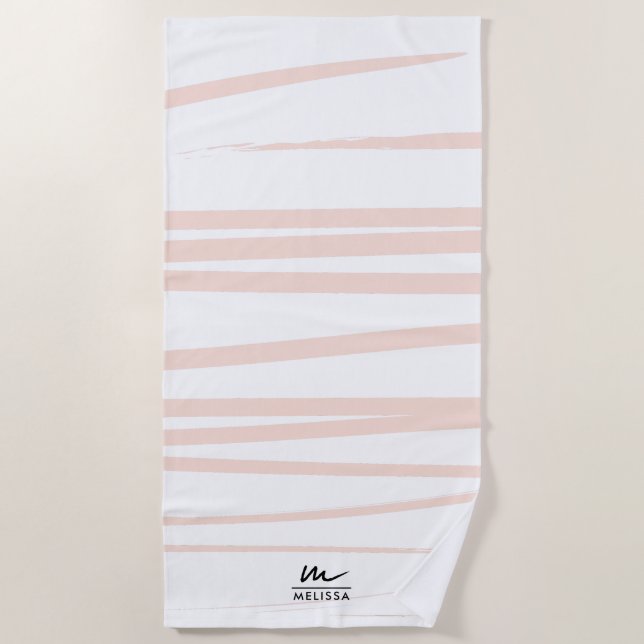 Moderne Monogram Blush Pink Lines Abstrakt Art Strandtuch (Vorderseite)