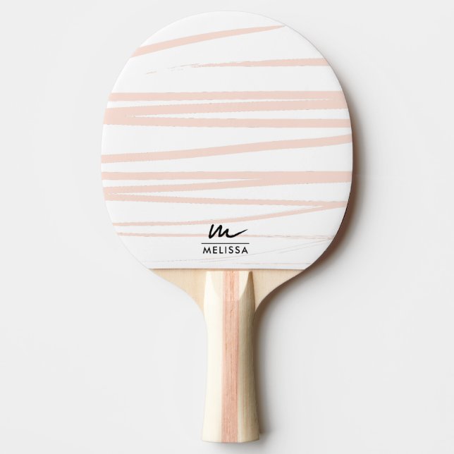 Moderne Monogram Blush Pink Lines Abstrakt Art Tischtennis Schläger (Vorderseite)