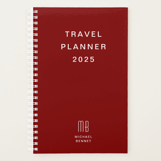 Moderne Monogram Burgundy Travel Planer (Vorderseite)