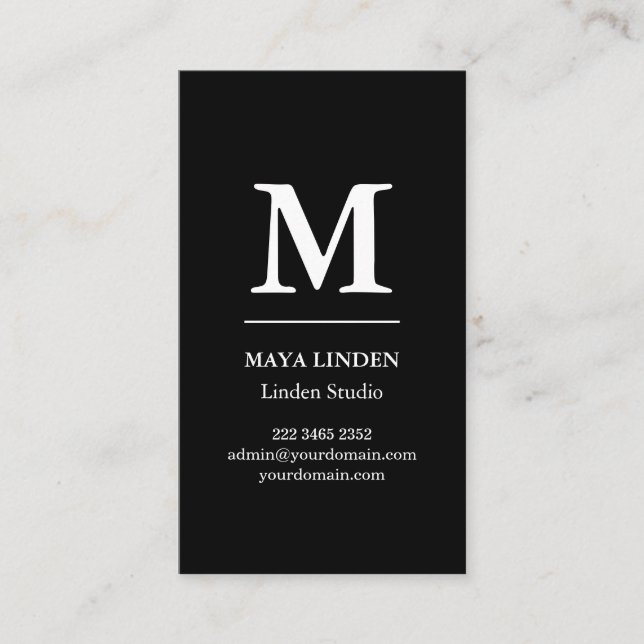 Moderne Monogram Business Card - Schwarz & Weiß Visitenkarte (Vorderseite)