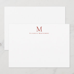 Moderne Monogram Cherry Red Correspondence Mitteilungskarte