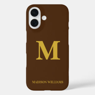 Moderne Monogram Chic Brown Gold Stilvoll Minimali iPhone 16 Hülle