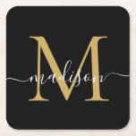 Moderne Monogram Classic Black Gold Script Name Rechteckiger Pappuntersetzer<br><div class="desc">Eleganter,  moderner Personalisierter Name für Monogram-Skripte Initial Paper Untersetzer</div>
