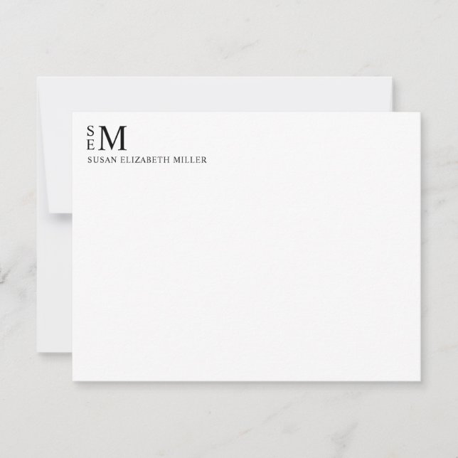 Moderne Monogram Classic Black Personal Stationery Mitteilungskarte (Vorderseite)