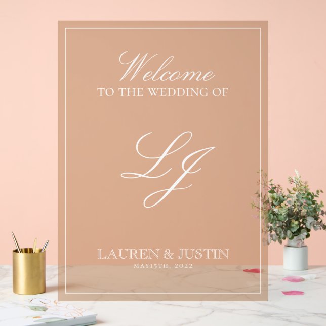 Moderne Monogram Classic Terracotta Script Willkom Acrylschild (Hochzeit)
