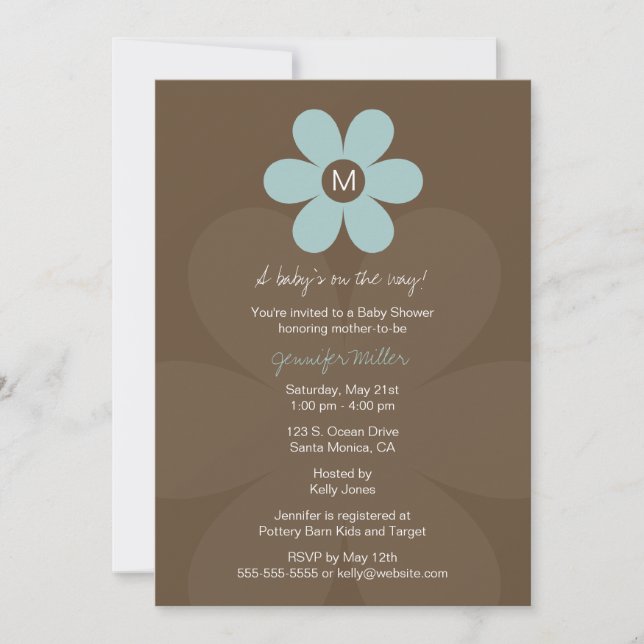 Moderne Monogram Daisy Baby Shower Einladung (Vorderseite)