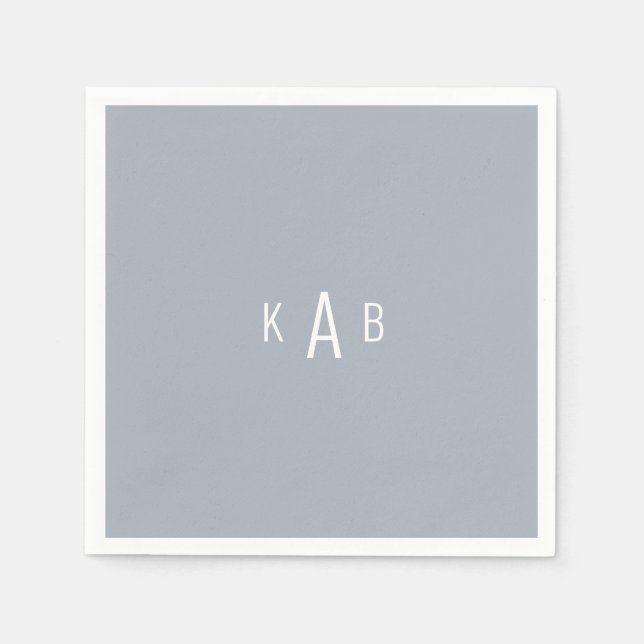 Moderne Monogram Dusty Blue Cocktail Napkins Serviette (Vorderseite)