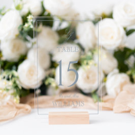 Moderne Monogram Dusty Blue Wedding Tischnummer Acrylschild