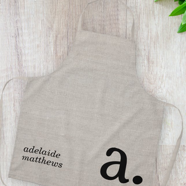 Moderne Monogram Elegant Linen Look Erstname Schürze (Von Creator hochgeladen)