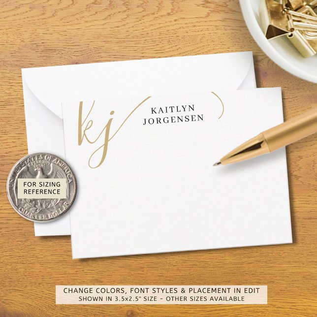 Moderne Monogram Elegant Script Initials Black Gol Mitteilungskarte (Von Creator hochgeladen)