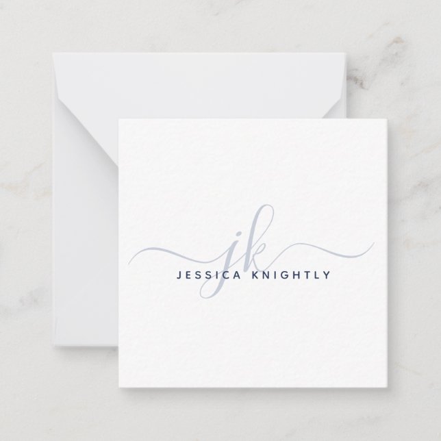 Moderne Monogram Elegant Script Initials Navy Blue Mitteilungskarte (Vorderseite)