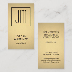Moderne Monogram Elegante Imitate Gold Foil & Blac Visitenkarte