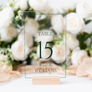 Moderne Monogram Emerald Green Wedding Tischnummer Acrylschild