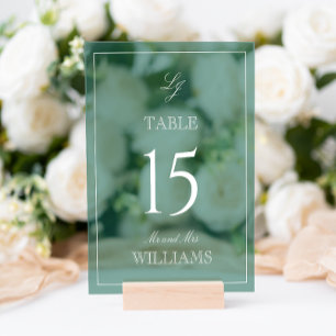 Moderne Monogram Emerald Green Wedding Tischnummer Acrylschild