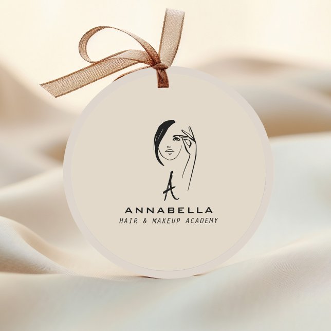 Moderne Monogram Femaie Face Art Runder Aufkleber (Von Creator hochgeladen)