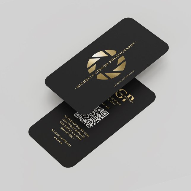 Moderne Monogram Fotograf Black Gold Lens Visitenkarte (Modern Monogram Photographer Black Gold Lens Business Card
)