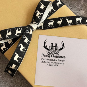 Moderne Monogram Frohe Weihnachtsblume Hirsch Gummistempel