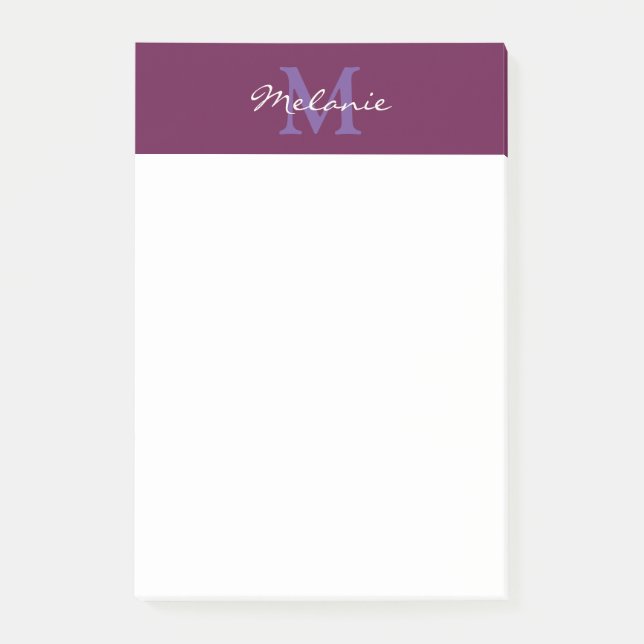 Moderne Monogram Fuchsia Pink und Lavender Post-it Klebezettel (Vorderseite)