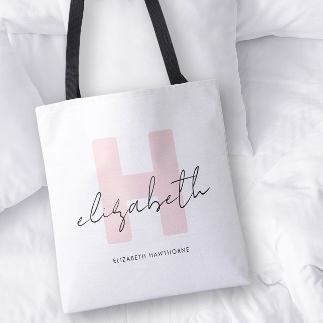 Moderne Monogram Girly Script Blush Pink Initial (Von Creator hochgeladen)