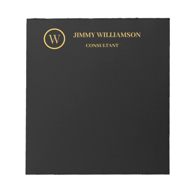 Moderne Monogram Gold Black Business Card Notizblock (Vorderseite)