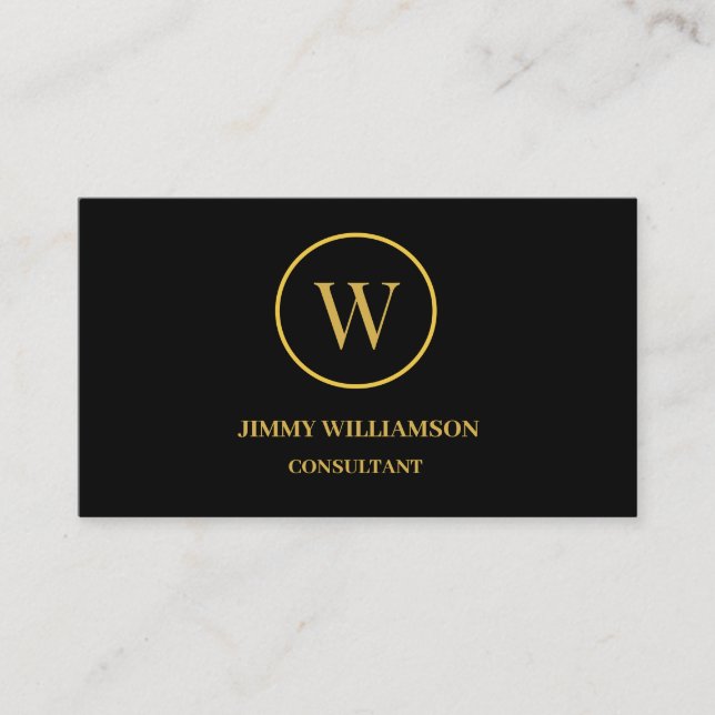 Moderne Monogram Gold Black Business Card Visitenkarte (Vorderseite)