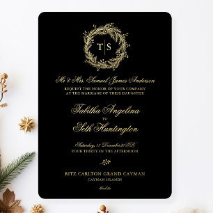 Moderne Monogram Gold Black Wedding Folieneinladung