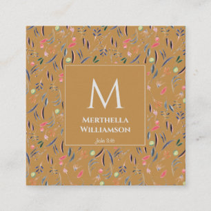 Moderne MONOGRAM Gold Florale Wasserfarben Quadratische Visitenkarte