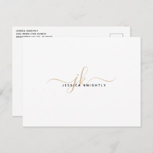 Moderne Monogram Gold Script Initials Minimalistis Postkarte