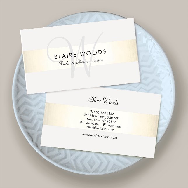 Moderne Monogram Gold White Strip Business Card Visitenkarte (Von Creator hochgeladen)