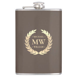 Moderne Monogram Golfer Name Initials Brown Gold Flachmann