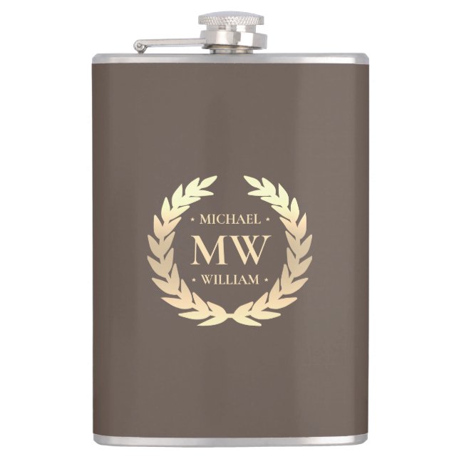 Moderne Monogram Golfer Name Initials Brown Gold Flachmann (Vorderseite)