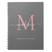 Moderne Monogram Graue Blush Pink Girl Script Name