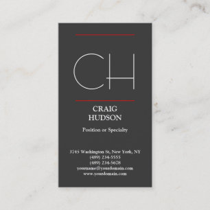 Moderne Monogram Graue White Red Business Card Visitenkarte