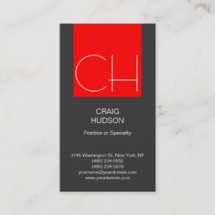 Moderne Monogram Graue White Red Business Card Visitenkarte