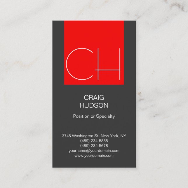 Moderne Monogram Graue White Red Business Card Visitenkarte (Vorderseite)